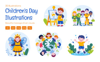 Childrens Day Illustration Set