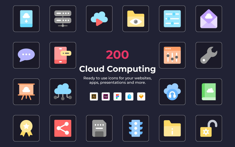 200 Cloud Computing vector icon Icon Set
