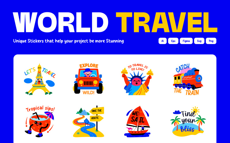 Modern World Travel Stickers Icon Set