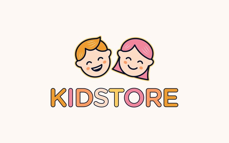 Boy Girl Kids Cartoon Face Logo Logo Template