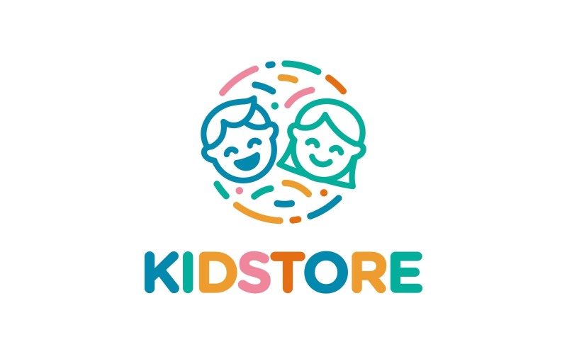 Boy Girl Kids Children Line Art Logo Logo Template