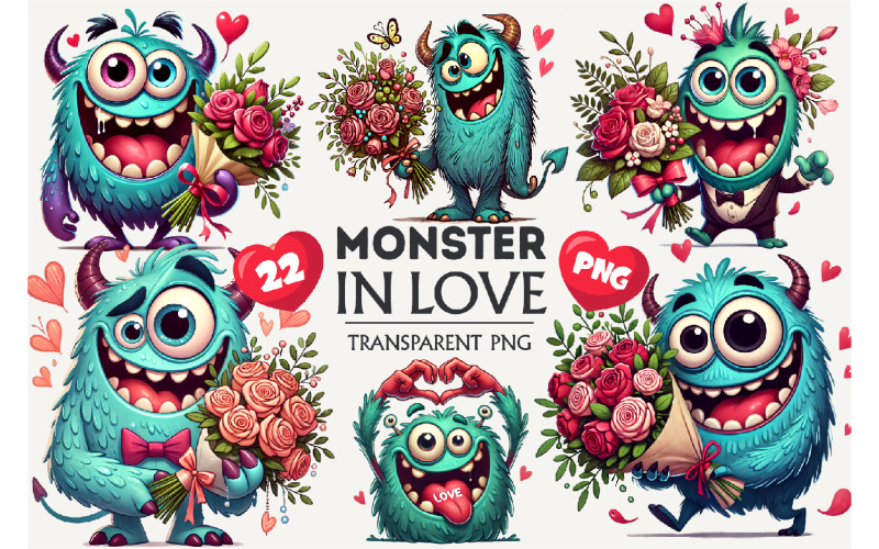 Cartoon Monster in Love. Tshirt, PNG. Illustration