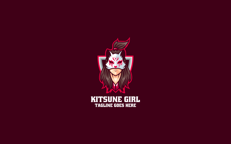 Kitsune Girl Mascot Cartoon Logo Logo Template