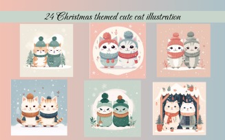 Christmas themed cute cat illustration