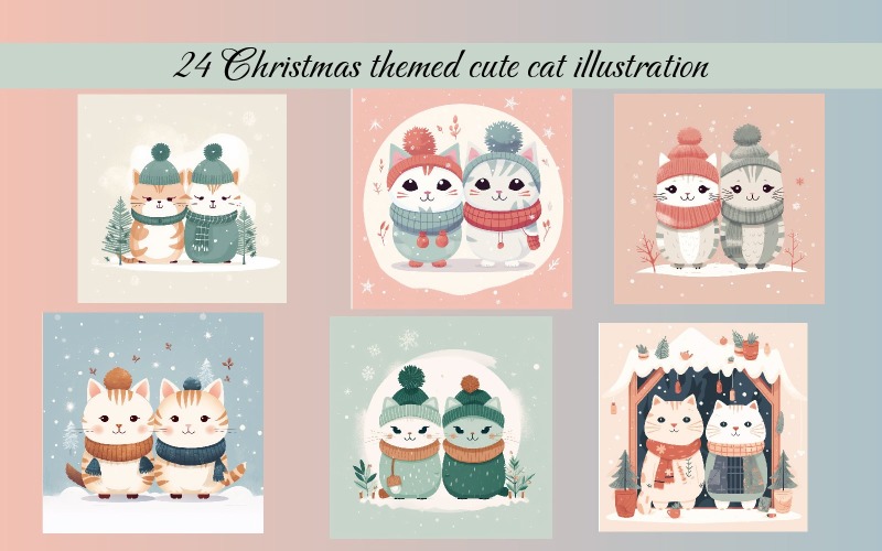 Christmas themed cute cat illustration Illustration