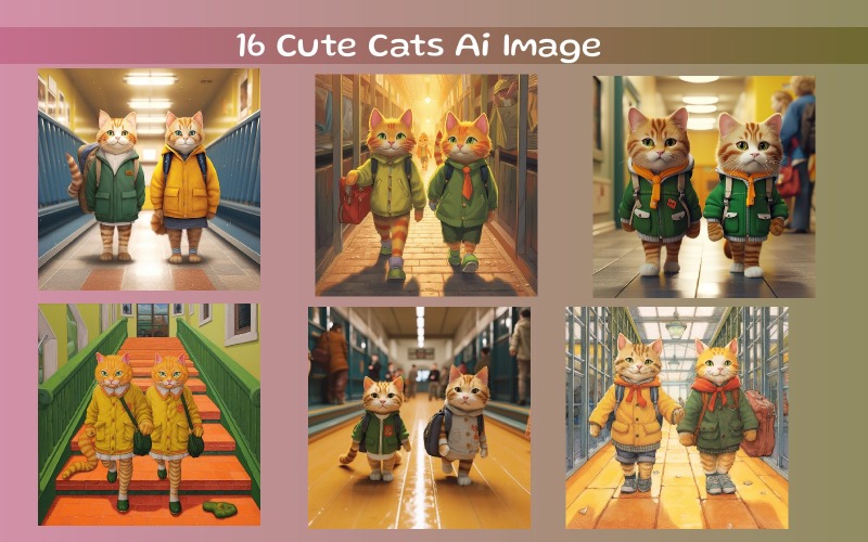 Cute cats at school (Ai Image) Illustration