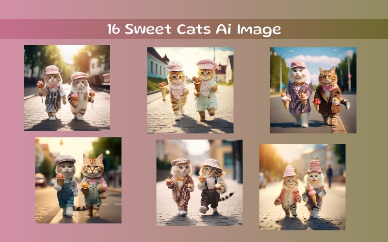 Cute cats with hats (Ai Image) Illustration