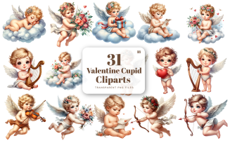 Cute Cupid Clipart, Watercolor Valentine Cupid PNG, Angel Clipart, Valentine's Day
