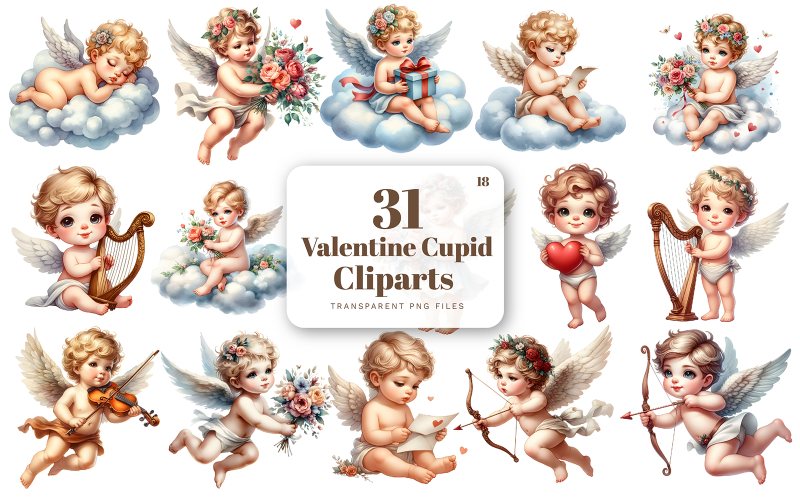 Cute Cupid Clipart, Watercolor Valentine Cupid PNG, Angel Clipart, Valentine's Day Illustration