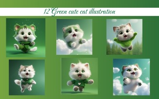 Green cute cat illustration