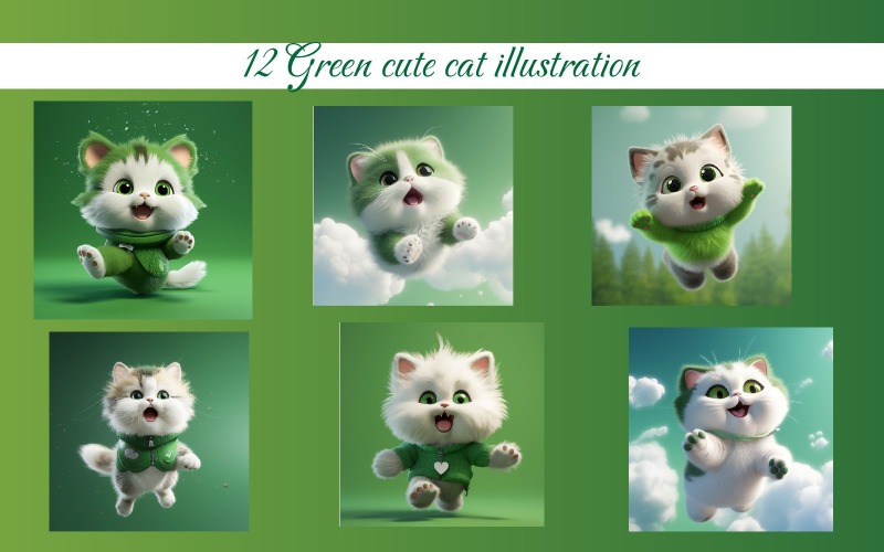 Green cute cat illustration Illustration