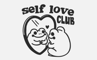 Self Love Social Club Png, Retro valentines png, valentines day png, frog in mirror, Trendy png,
