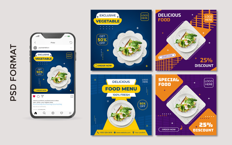 Corporate food social media post banner with Square size Social Media