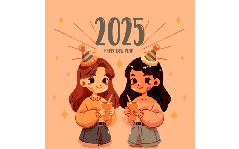 Cheerful Girls Celebrating New Years Eve Illustration