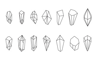 Crystals and stars icons Sign of gemstone. Mineral pictogram collection includes emerald V.1