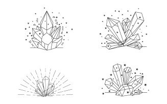 Crystals and stars icons Sign of gemstone. Mineral pictogram collection includes emerald V.3
