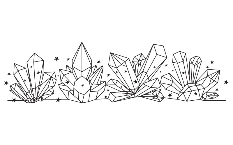 Crystals and stars icons Sign of gemstone. Mineral pictogram collection includes emerald V.4 Illustration