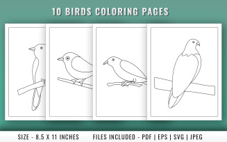 10 Birds coloring book pages for kids