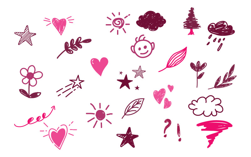 Kids doodle crayon style Hand drawn doodle sketch children V.1 Illustration