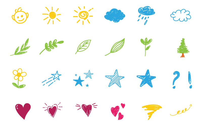 Kids doodle crayon style Hand drawn doodle sketch children V.2 Illustration