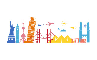 Tour travel around the world illustration design template V.6