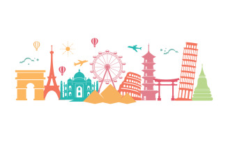 Tour travel around the world illustration design template V.7