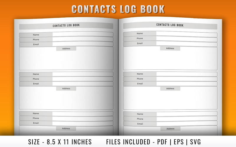 Contacts Log Book Interior Pages Planner