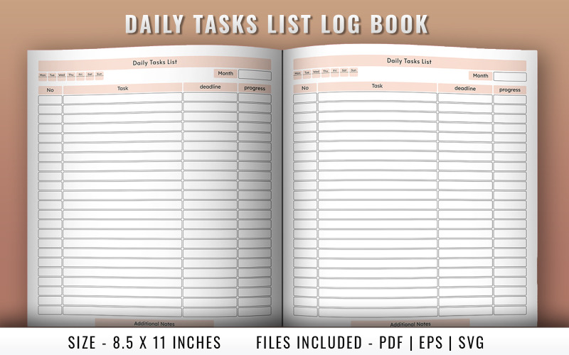 Daily tasks list log book Planner