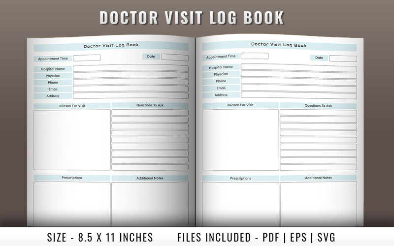 Doctor visit log book interior pages Planner