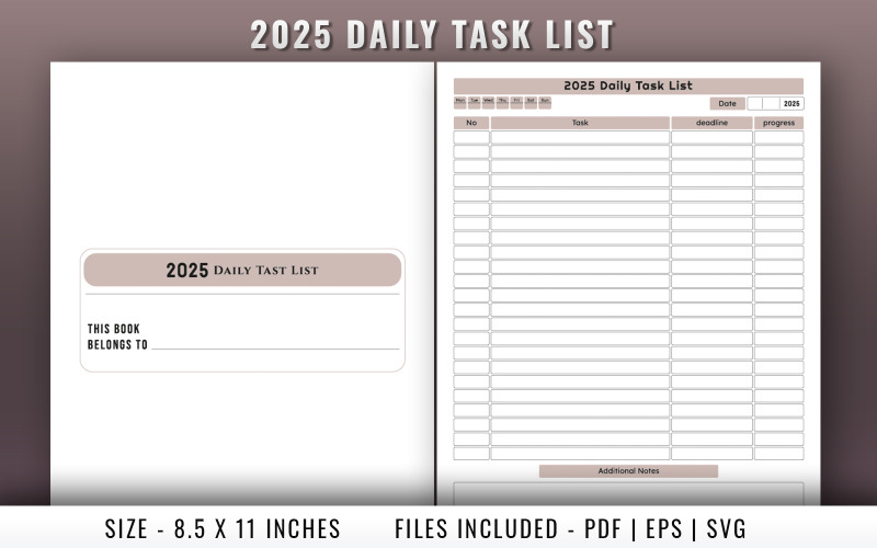 2025 Daily task list log book Planner