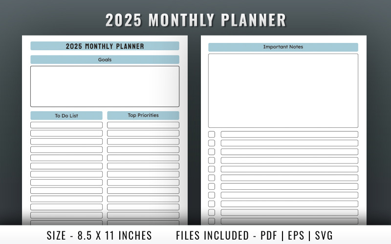 2025 Monthly planner log book Planner