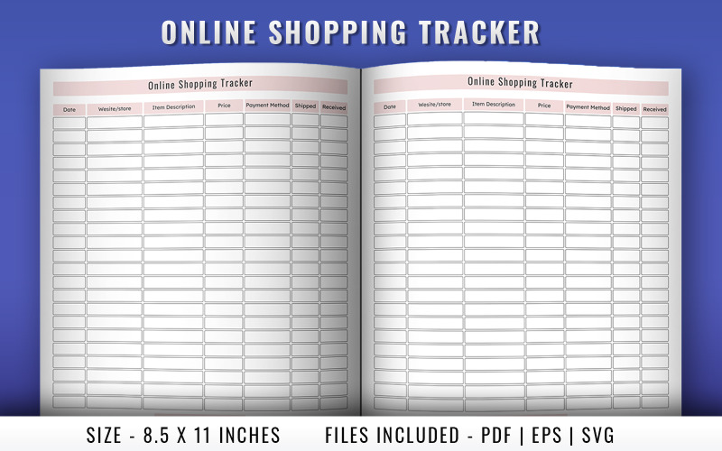 Online shopping tracker log book Planner