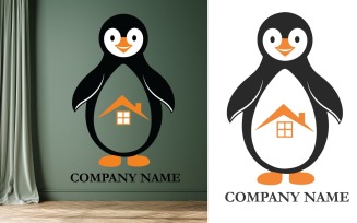 Penguin House Construction Logo Template