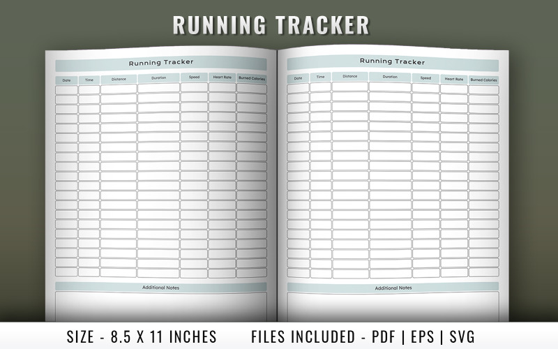 Running tracker log book interior pages Planner
