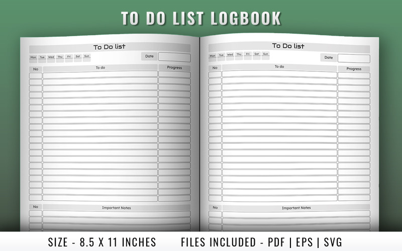 To do list log book interior pages Planner