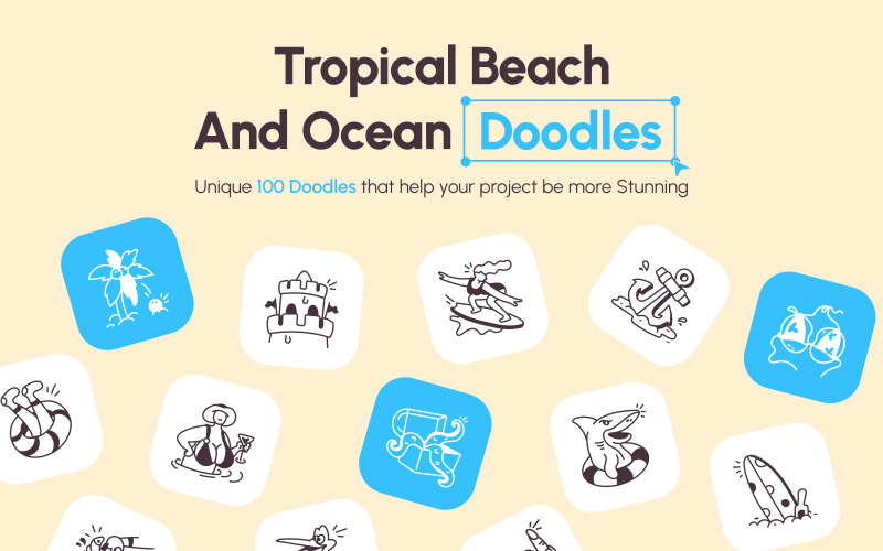 Tropical Beach and Ocean Doodles Icon Set
