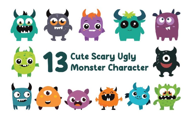 13 Cute Scary Ugly Monster Character Illustration