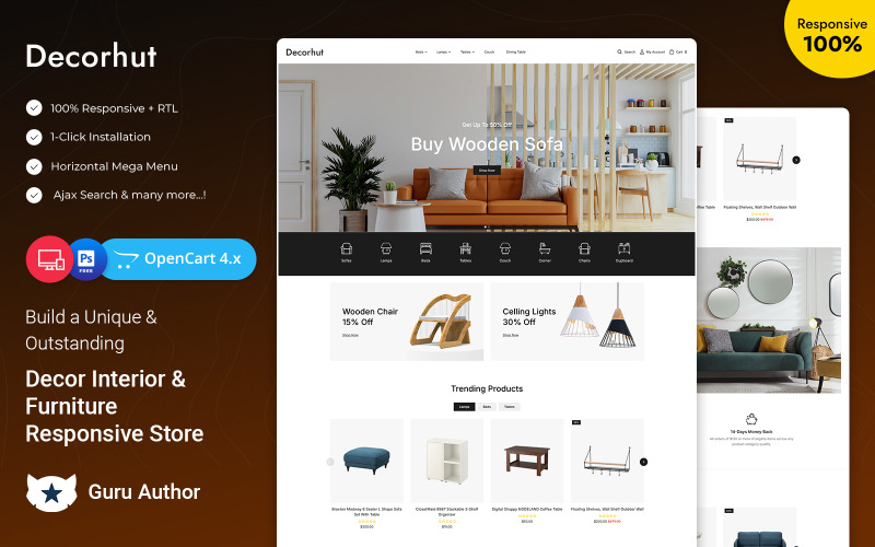 Decorhut - Decor Interior and Furniture Responsive Opencart Theme OpenCart Template
