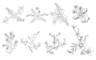 Flowers and plants vector collection, kids and adults flower coloring book page illustration element