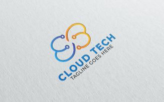 Cloud tech logo icon vector symbol design with cloud and technology concept.