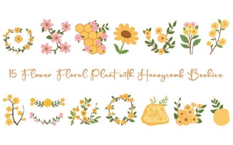 15 Flower Floral Plant with Honeycomb Beehive