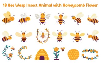 18 Bee Wasp Insect Animal with Honeycomb Flower