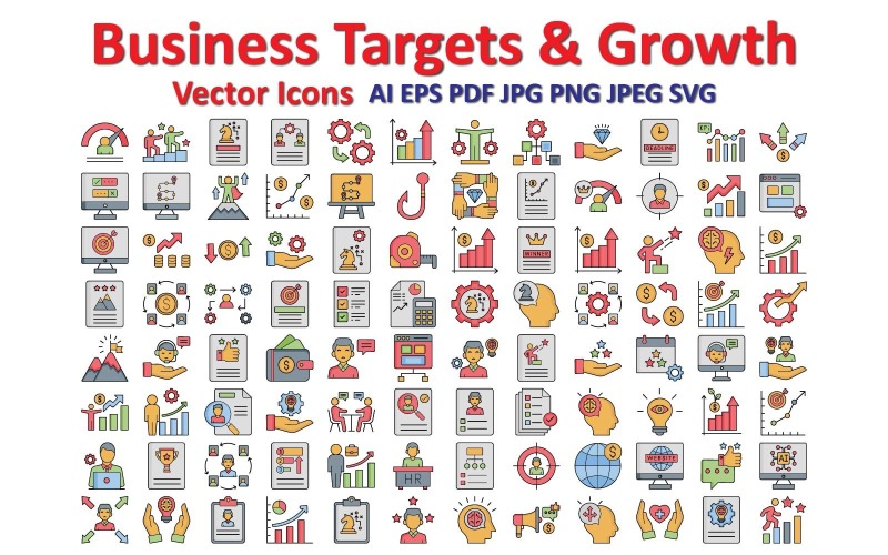 Creative Business Growth: Reaching Targets with Strategic Precision Icon Set