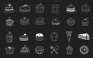 Line art vector design with cute doodles of cakes cupcakes design template v.1