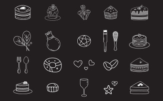 Line art vector design with cute doodles of cakes cupcakes design template v.2