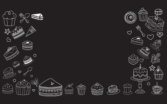 Line art vector design with cute doodles of cakes cupcakes design template v.4