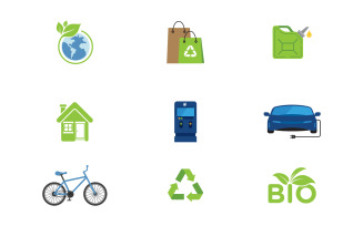 Set of ecology icons. Environment sustainability renewable energy illustration design template v.3