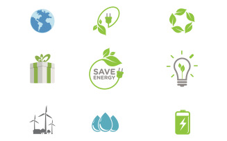 Set of ecology icons. Environment sustainability renewable energy illustration design template v.5