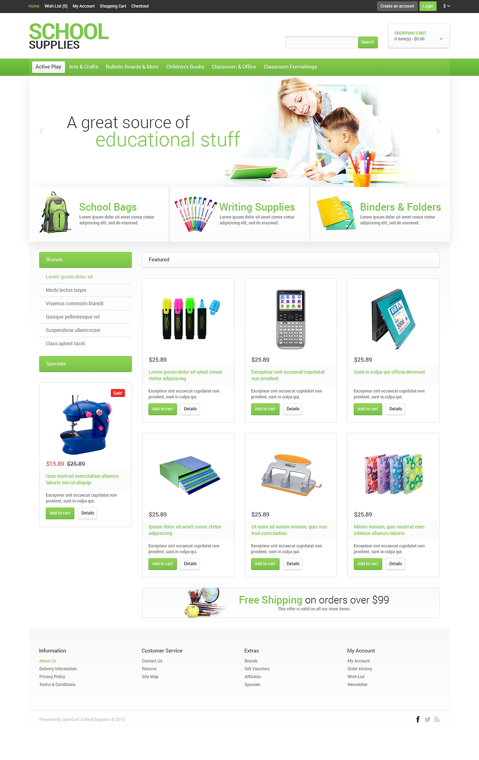 School Stationery OpenCart Template New Screenshots BIG