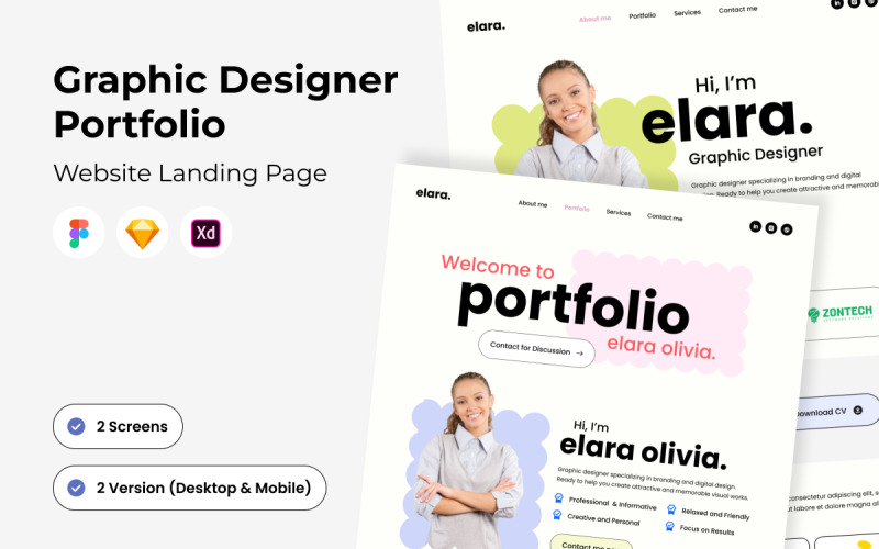 Creative Graphic Designers Portfolio Landing Page UI Element